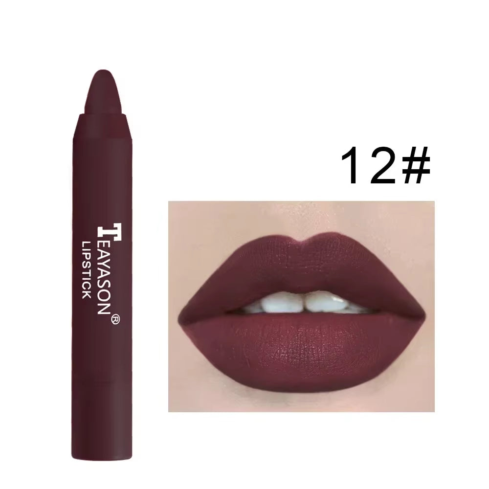 12Colors Natural Matte Lipstick Pencil Silk Lip Glaze Waterproof Lipstick Sexy Long Lasting Makeup Non-Stick Cup Lip Tint