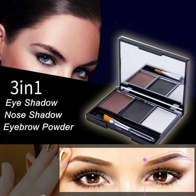 3 Color Eyebrow Powder Palette Cosmetic 3D Eye Brow Enhancer Professional Waterproof Makeup Eye Shadow with Brush Mirror Box