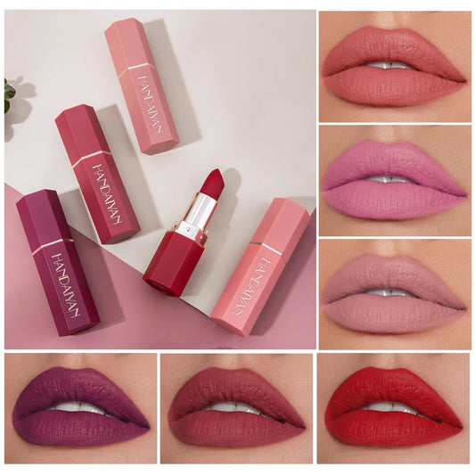 6-Color Matte Lipstick , Non-Fading, Non-Stick Cup Long-Lasting Velvet Finish, Smooth Matte Lip Color Waterproof Smudge-Proof