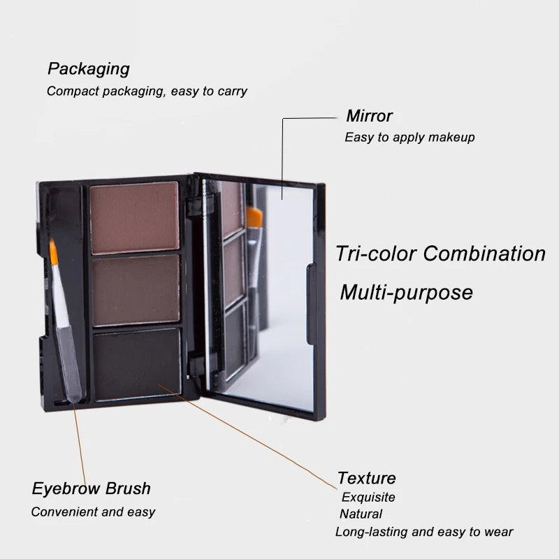 3 Color Eyebrow Powder Palette Cosmetic 3D Eye Brow Enhancer Professional Waterproof Makeup Eye Shadow with Brush Mirror Box