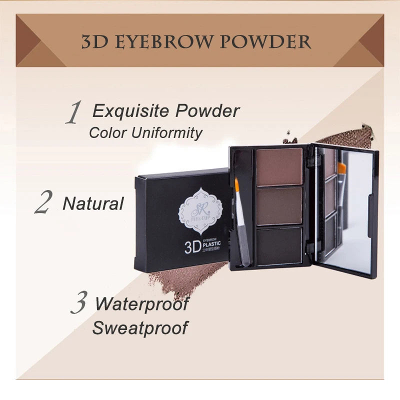 3 Color Eyebrow Powder Palette Cosmetic 3D Eye Brow Enhancer Professional Waterproof Makeup Eye Shadow with Brush Mirror Box