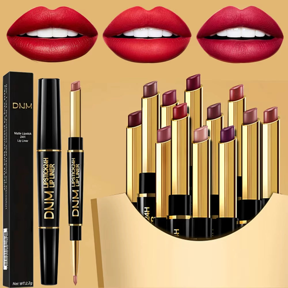 Double-Ended Non-Stick Cup Long Lasting Lipstick Lip Liner High Pigmented Waterproof Valentine'S Day Gifts