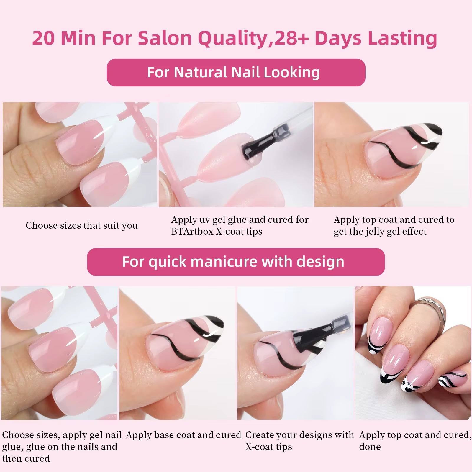 150PCS Coffin Almond Soft Gel Press on Nails 3 in 1 French Nail Tips Removeable 15 Sizes of Nail Art with Design DIY False Nails